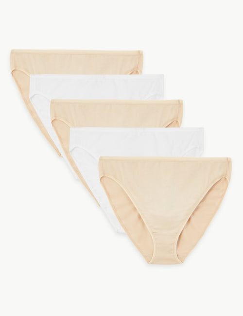 M&S Collection No VPL Cotton Modal High Leg Knickers, 5 Pack, 8, White