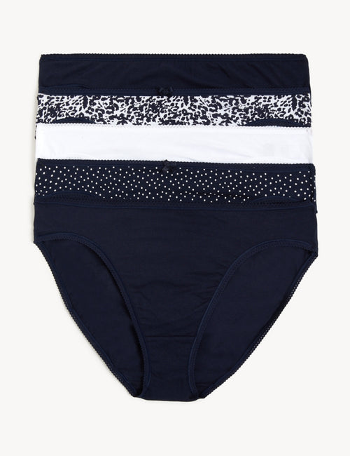 Marks & Spencer Women's 5pk No VPL Cotton Modal High Leg Knickers, 14, NAVY  MIX price in UAE,  UAE