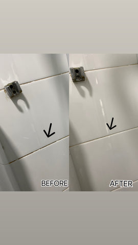 SimplyGood's Bathroom Cleaning Tablets' effectiveness in cleaning dirt from tiles