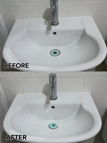 Cleaner sink with SimplyGood's Bathroom Cleaning Tablets