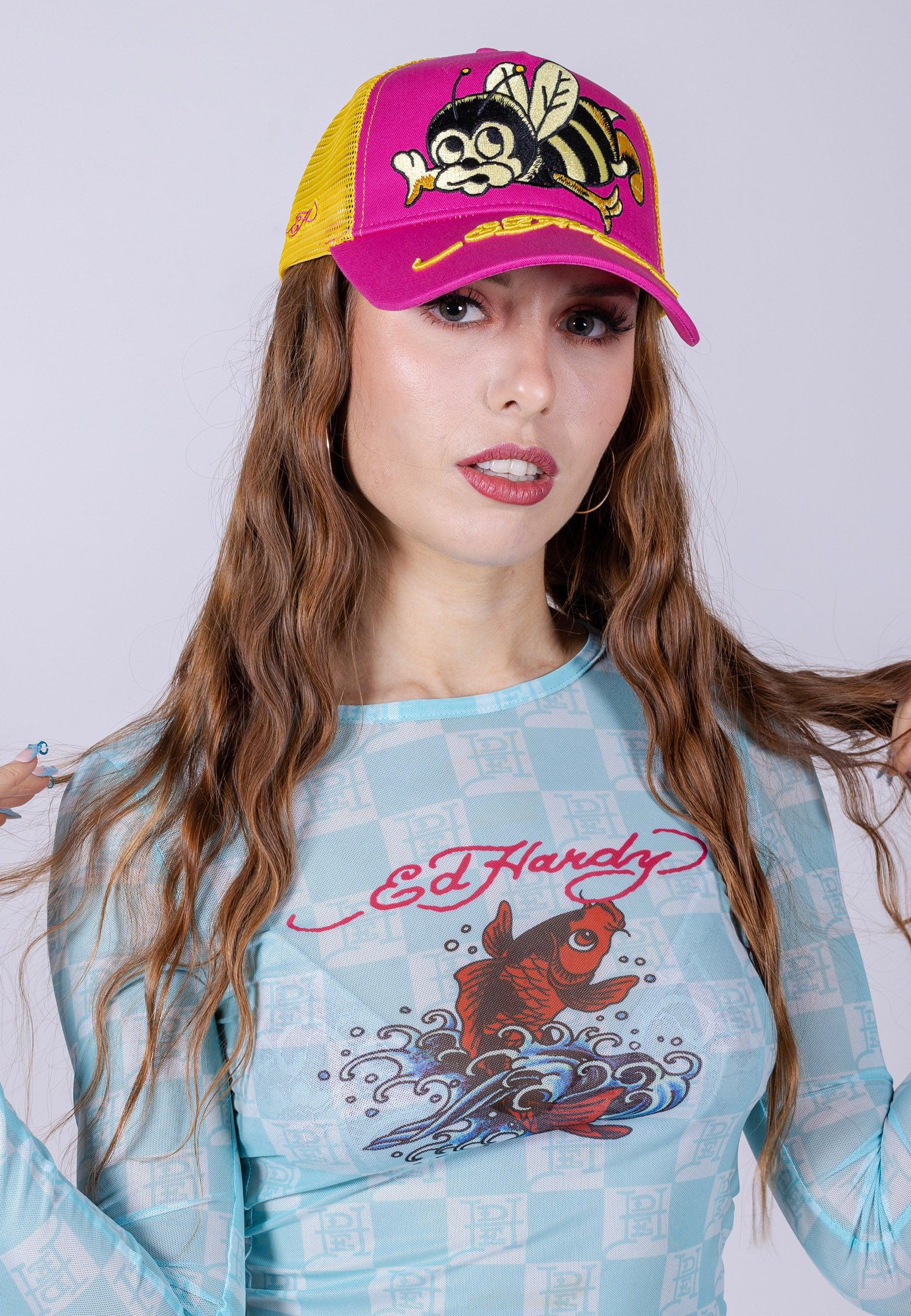 Ed-Busy-Bee Twill Front Mesh Trucker - Neon Pink – Ed Hardy Official