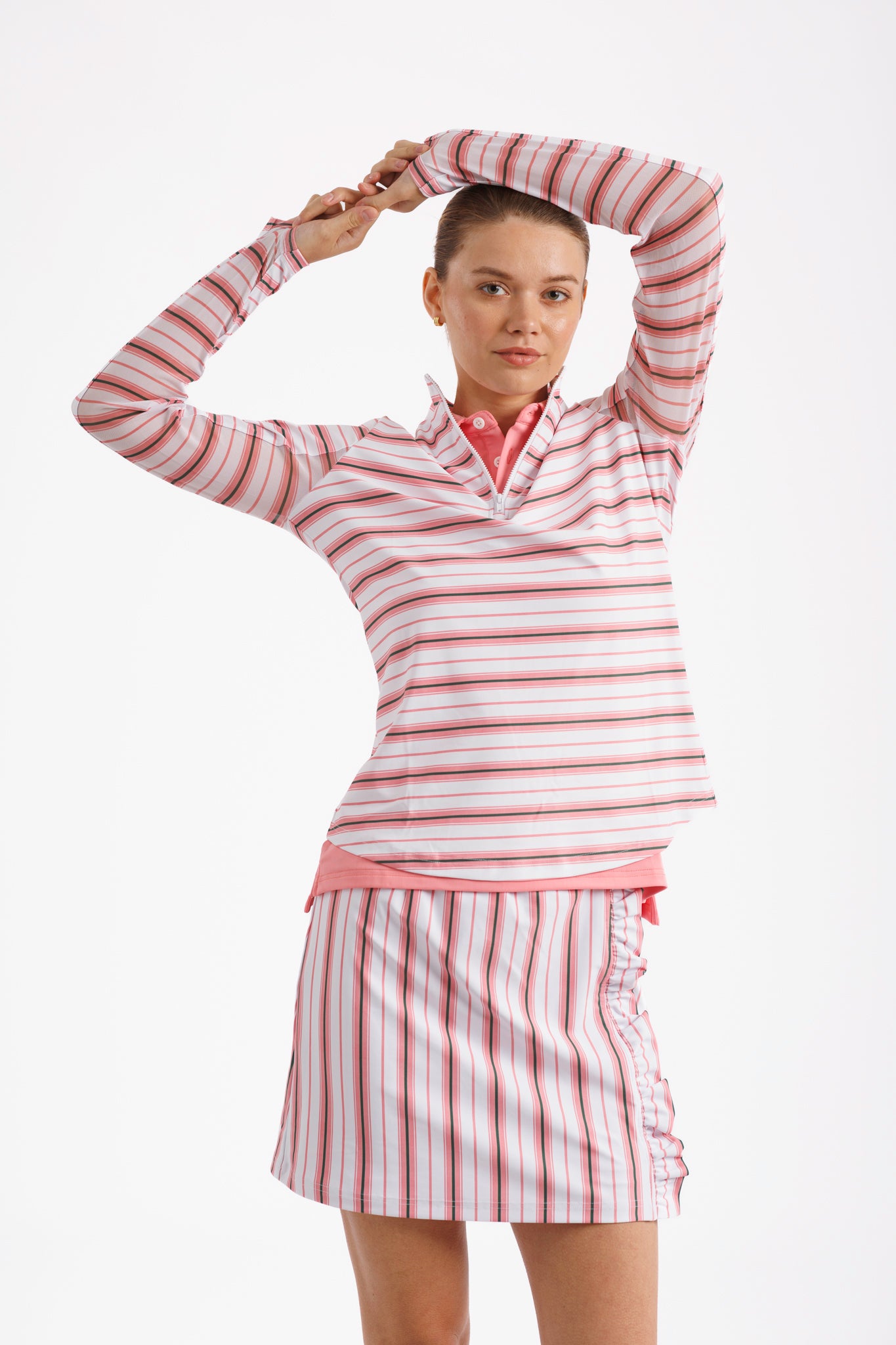 The Ava 1/4 Zip Pullover - Macaron Stripe