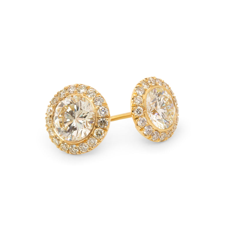 Gold Halo Diamond Stud Earrings