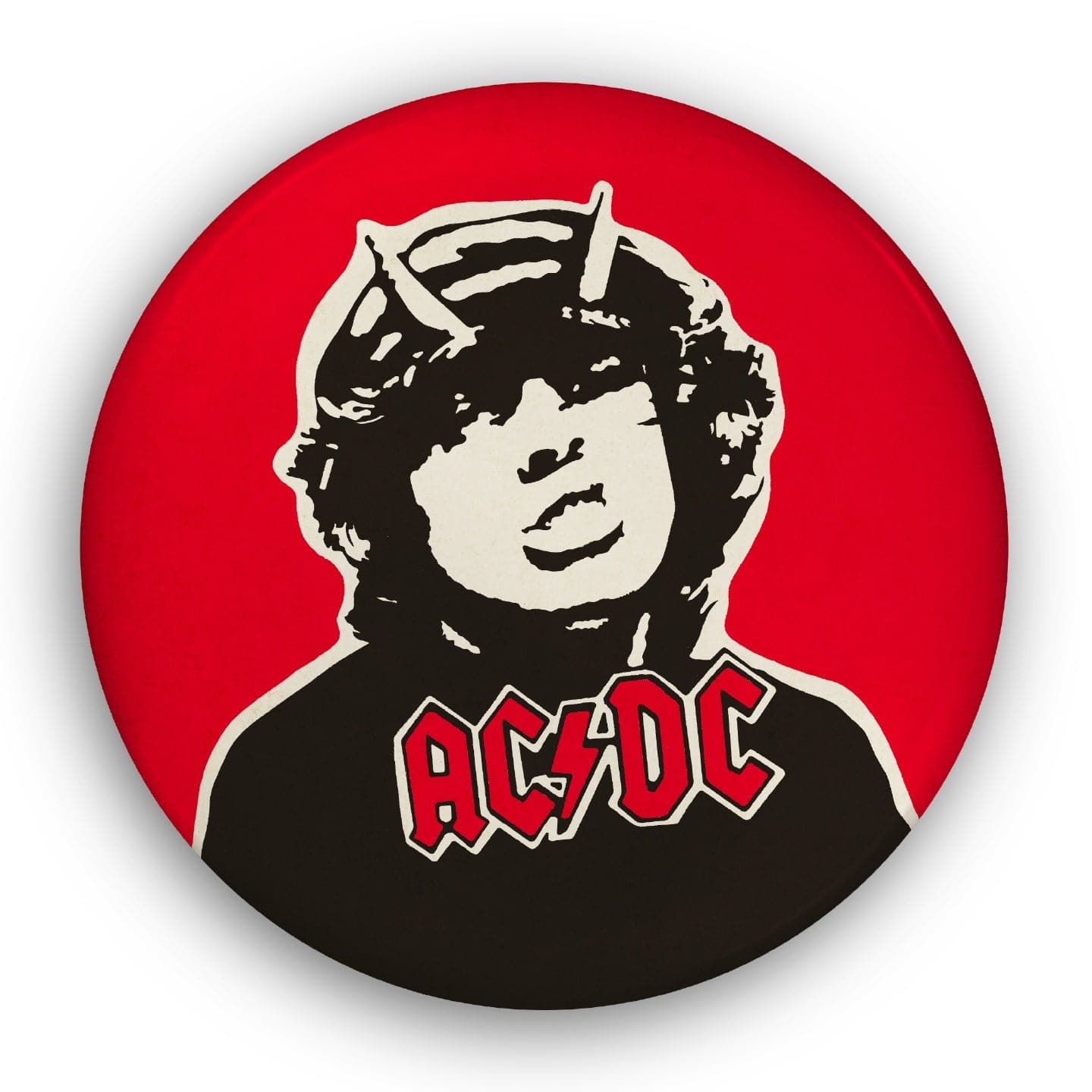 Image of AC/DC, Giant 3D Vintage Pin Badge artwork by Tony Dennis aka Tape Deck Art, free delivery