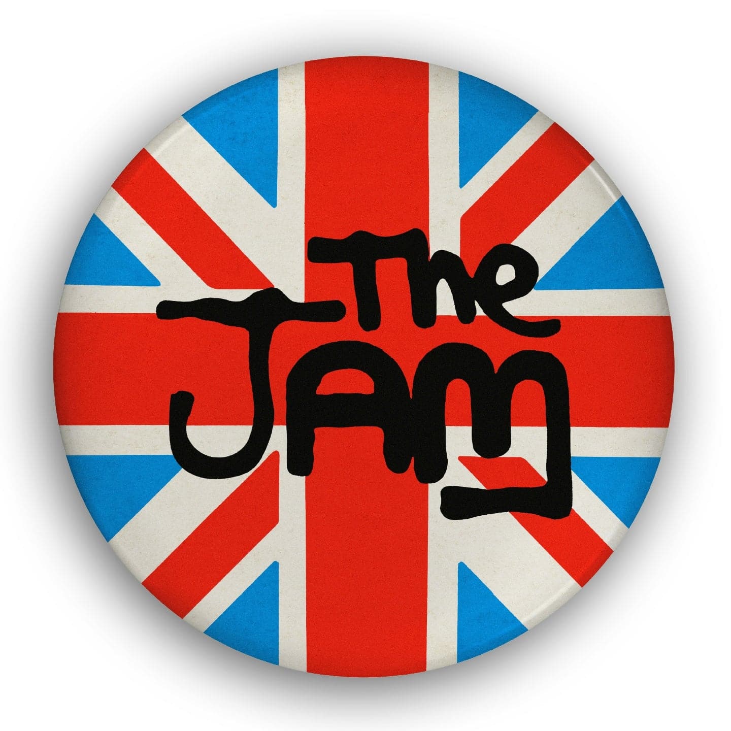 Image of The Jam, Union Jack, Giant 3D Vintage Pin Badge artwork by Tony Dennis aka Tape Deck Art, free delivery