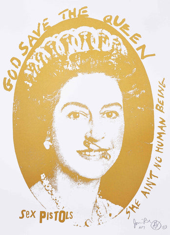Framed God Save the Queen, Gold on White Jamie Reid | Enter Gallery