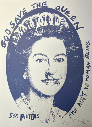 God Save the Queen, Blue on White by Jamie Reid | Enter Gallery