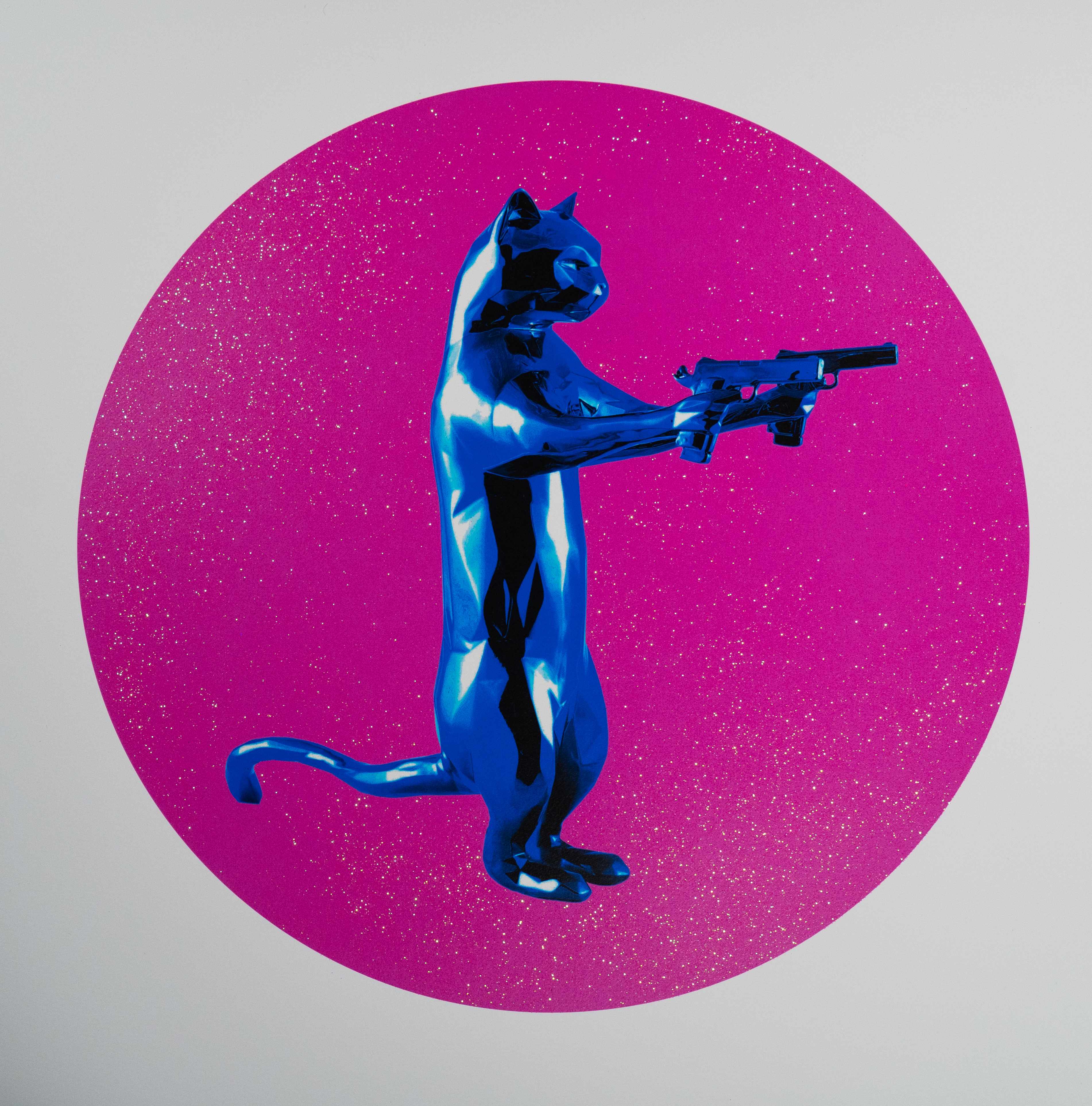 FRAMED Rebel With The Paws, Print Blue/Pink artwork by Maxim, free delivery