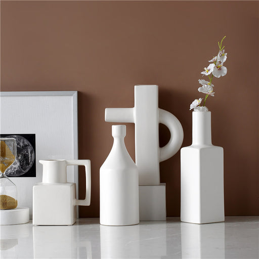 Crushed Asymmetric Ceramic Bisque Vase