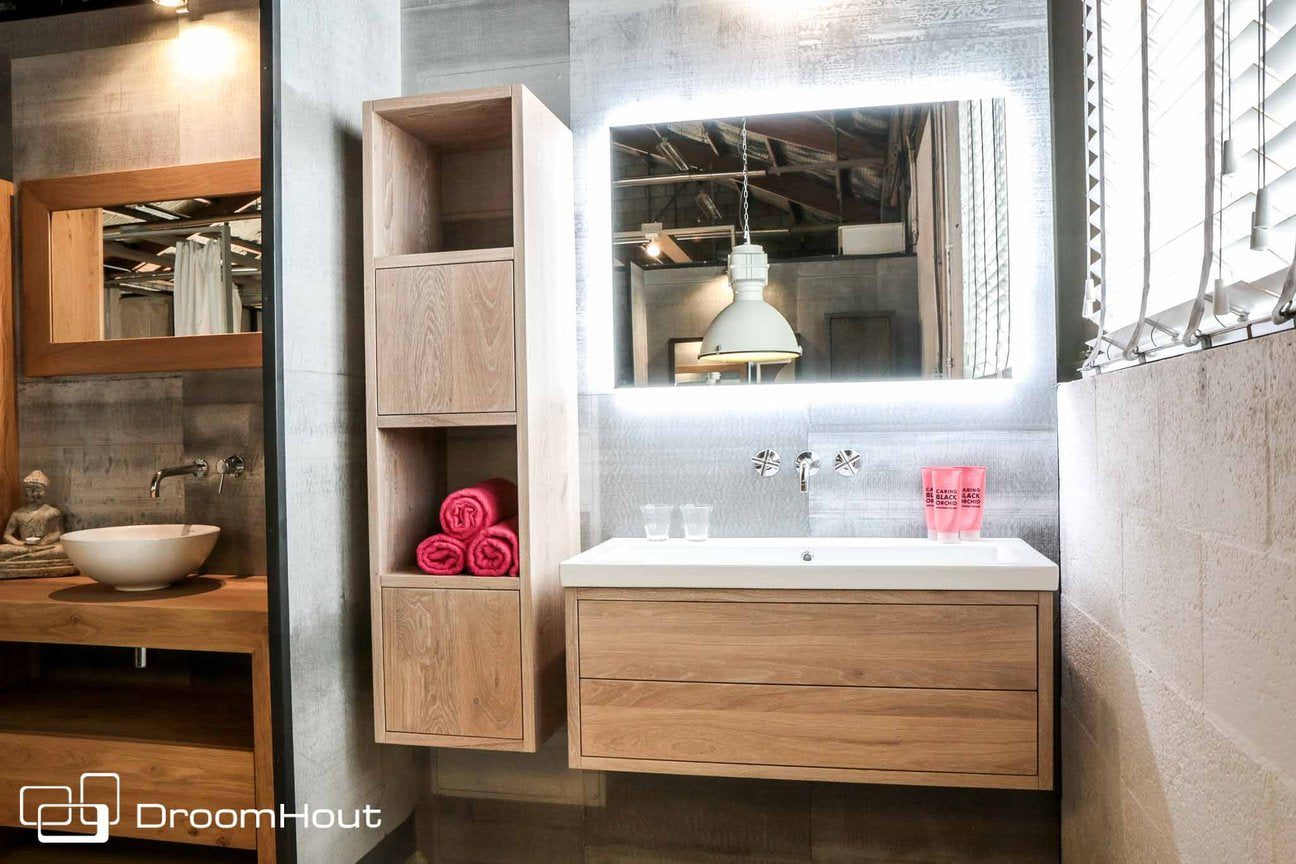houten cafetaria barricade Badkamerset Soap | badkamermeubel EN kast EN spiegel | voordelige set van  massief eiken – DroomHout
