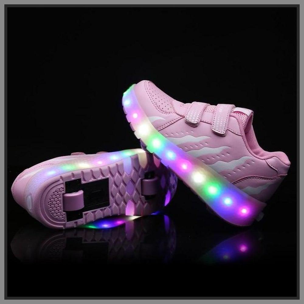 LED Roller Shoes for Kids 1 or 2 Wheel Options - Pink