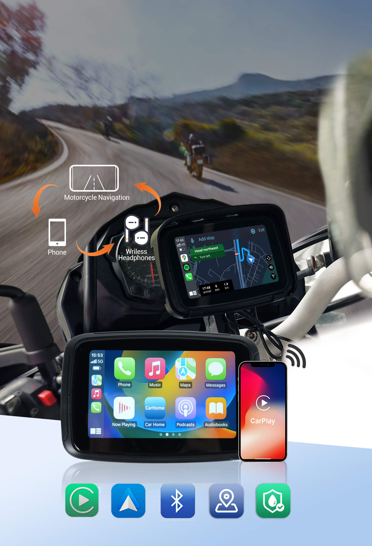 CarPlay Lite C5  Motorcycle GPS Carplay/Android Auto - Ottocast