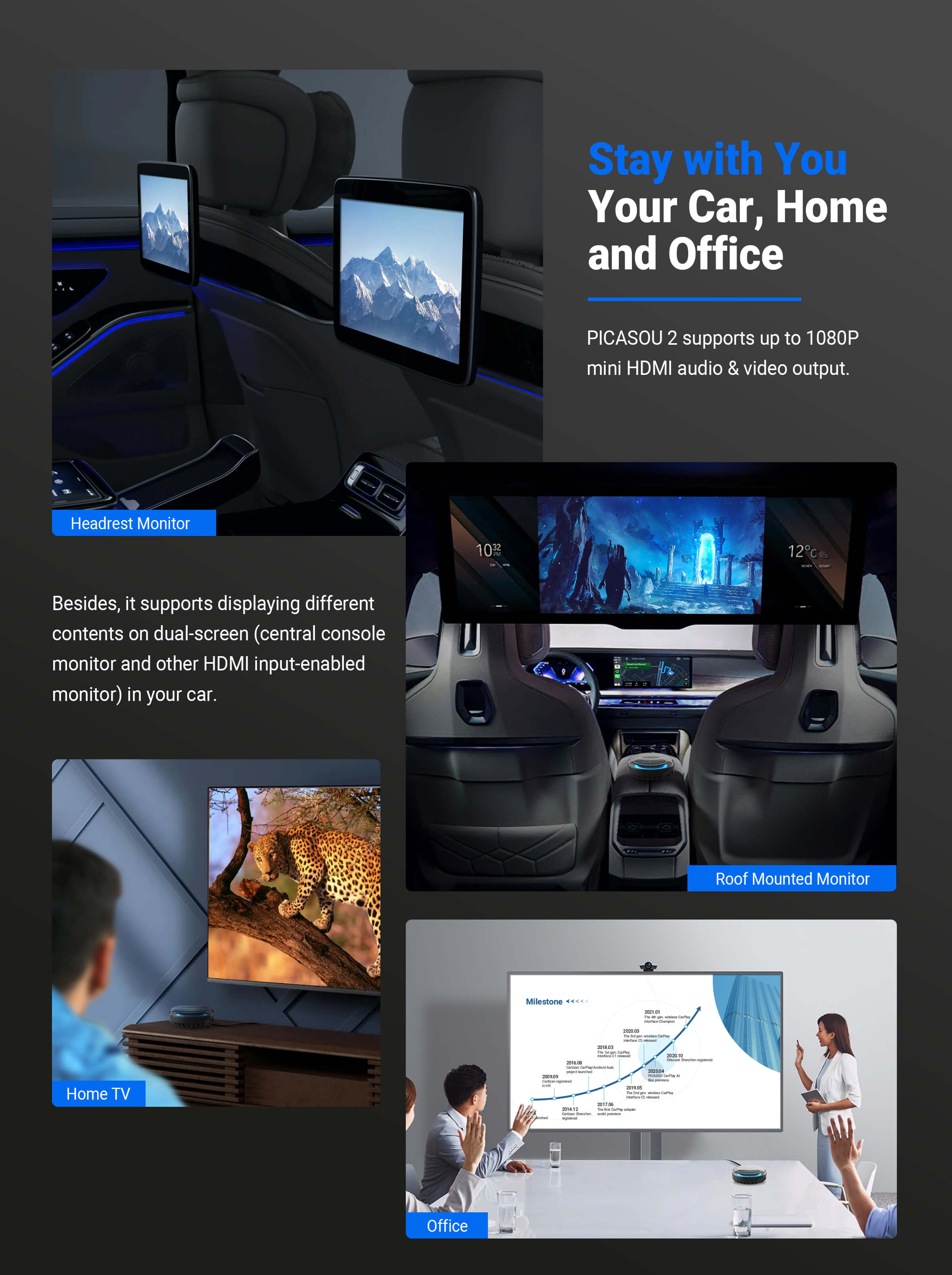 OTTOCAST PICASOU 2 CarPlay AI Box with HDMI Wireless CarPlay Android Auto  Audio