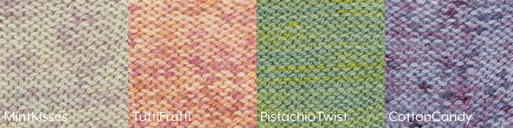 Four swatches of reverse stockinette