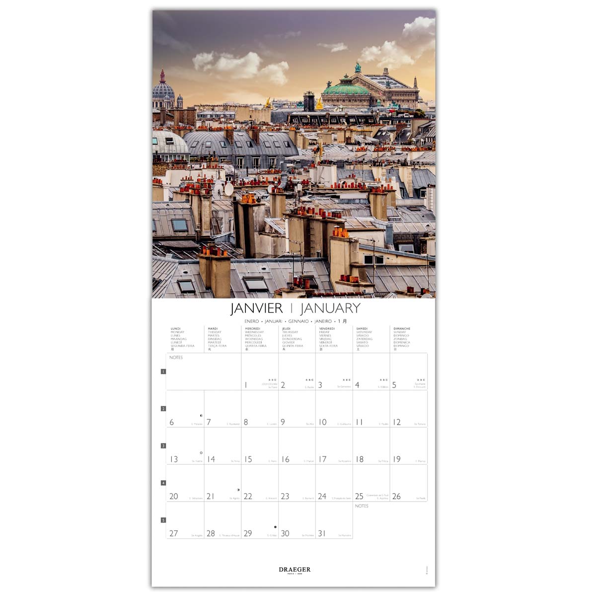 Grand Calendrier Mural 29x29 cm 2025 - Paris