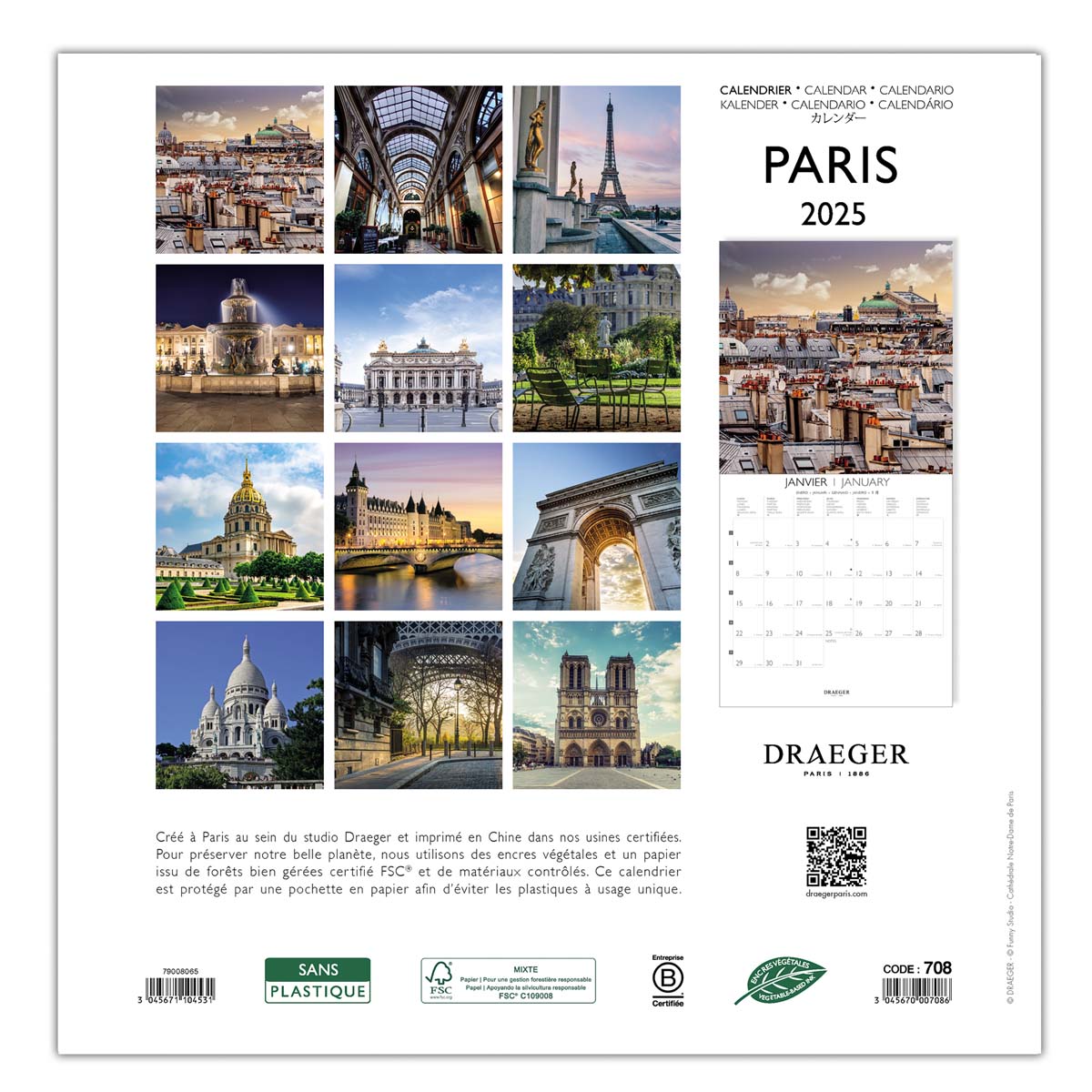 Grand Calendrier Mural 29x29 cm 2025 - Paris