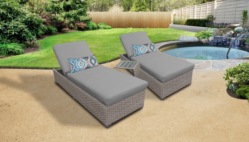 Florence Chaise Set of 2 Outdoor Wicker Patio Furniture With Side Table - Elegant Indoor/Outdoor Furniture and home decor accessories at 