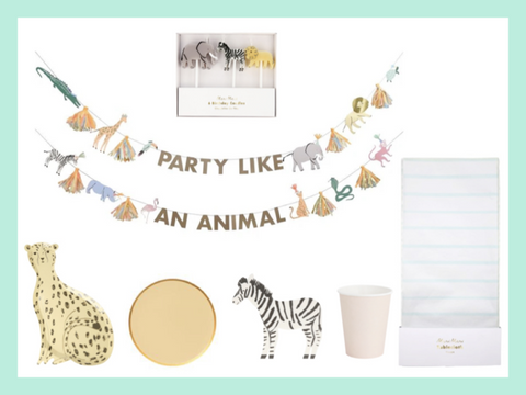 animal safari themed party box supplies and decorations