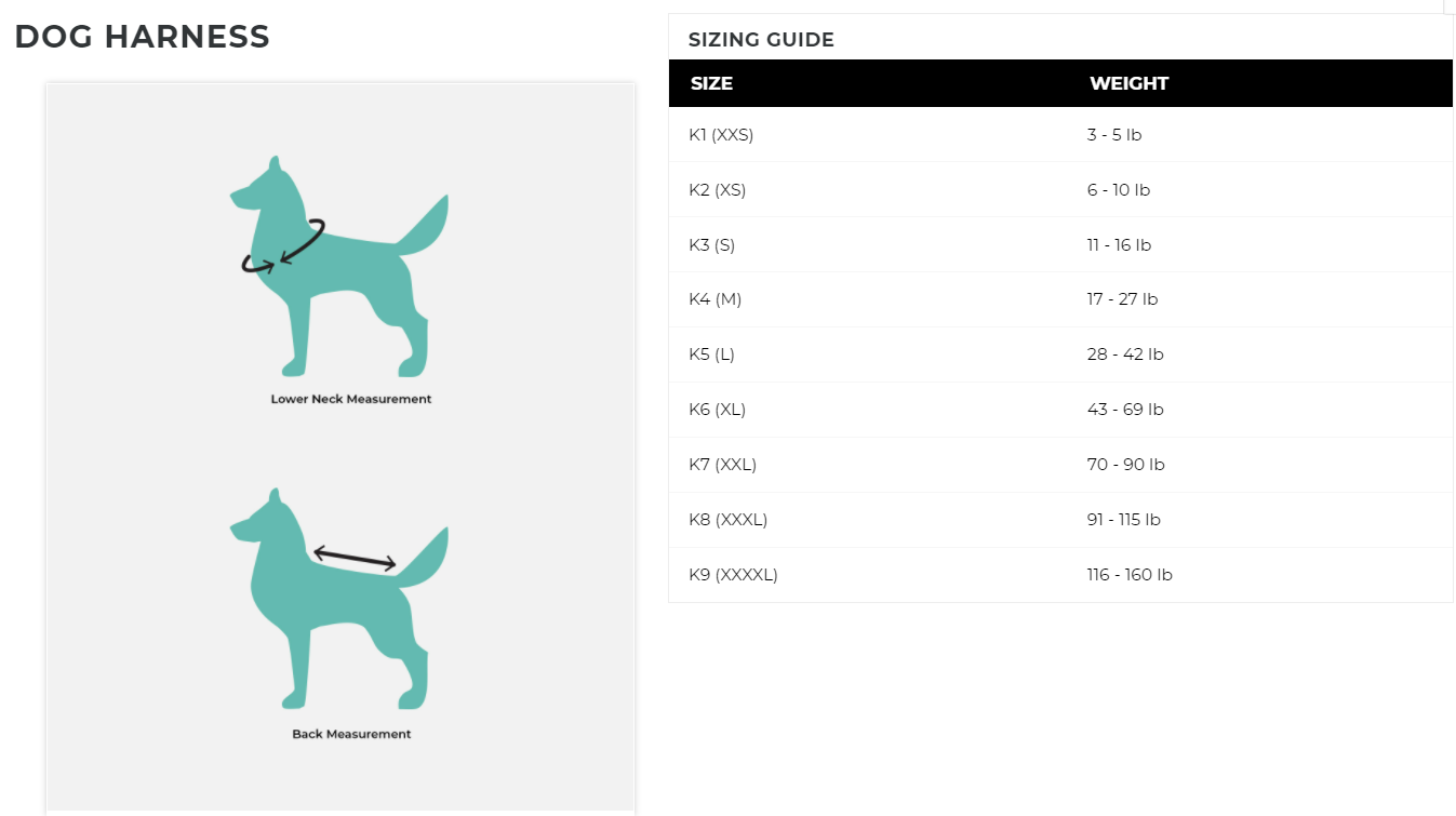 K9 Wear Sizing Guide: How to Measure Your Dog for a Harness / Clothing