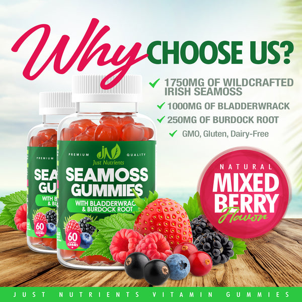 Seamoss Gummies with Bladderwrack and Burdock Root - 60 Gummies | Just ...