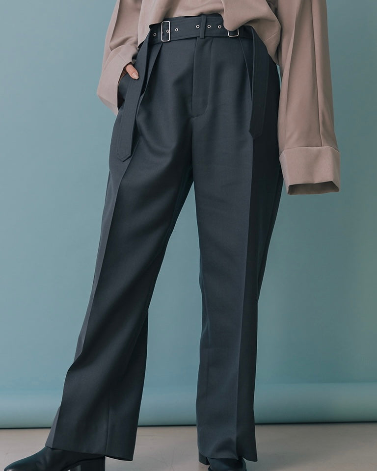 LiNoH JET BLACK BELTED WIDE PANTS