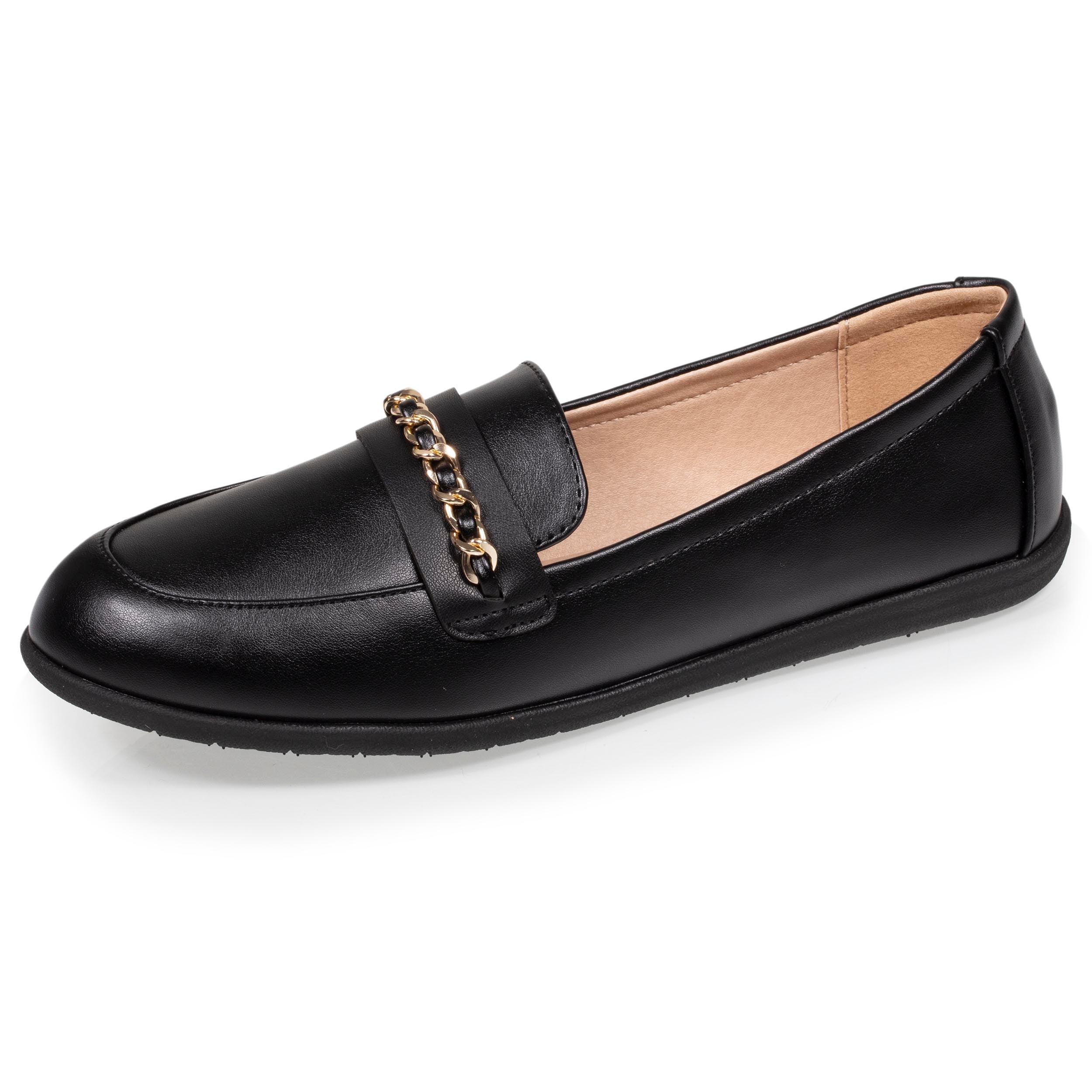 Mocassins Noirs Femme chaîne dorée