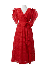 Load image into Gallery viewer, Cotton Lace Ruffle Wrap Dress | Orchid
