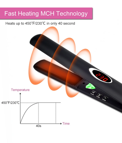 Flat iron ceramic hair straightener LCD Display title=