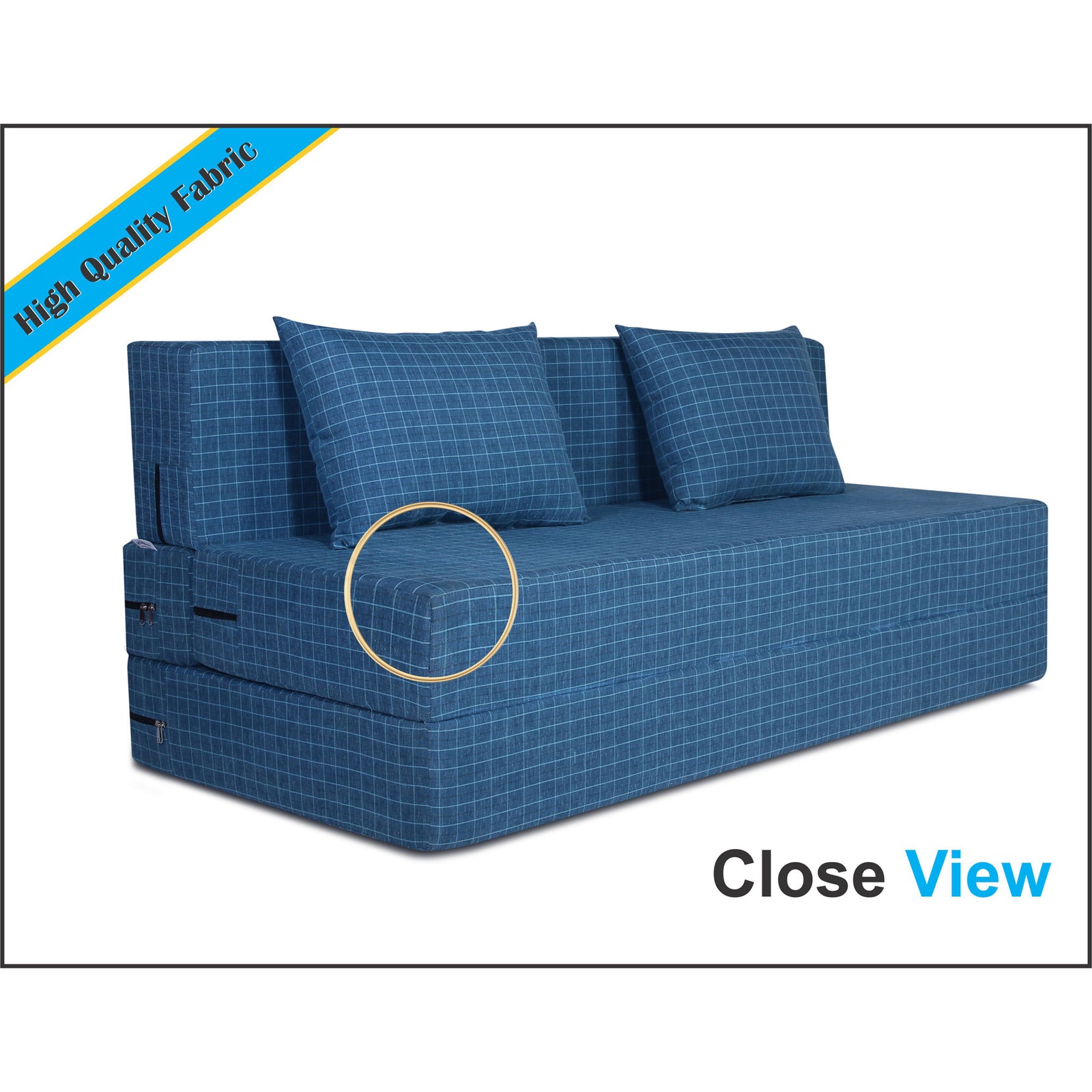 Adorn India Easy Two Seater Sofa Cum Bed Checks Design 4 X 6 Blue