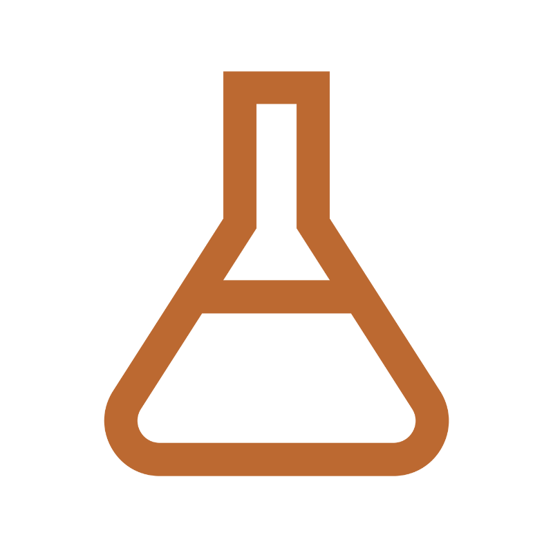 Stylized brown Erlenmeyer flask icon.