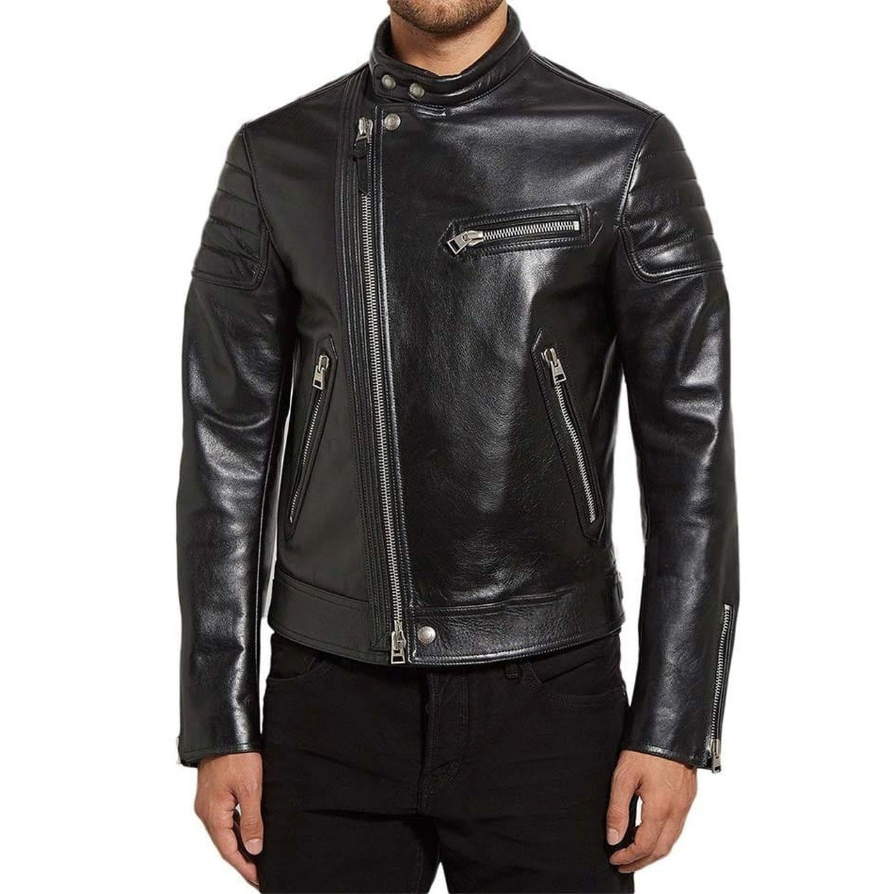 Asymmetrical Genuine Leather Jacket Mens | Biker Jacket – Musheditions