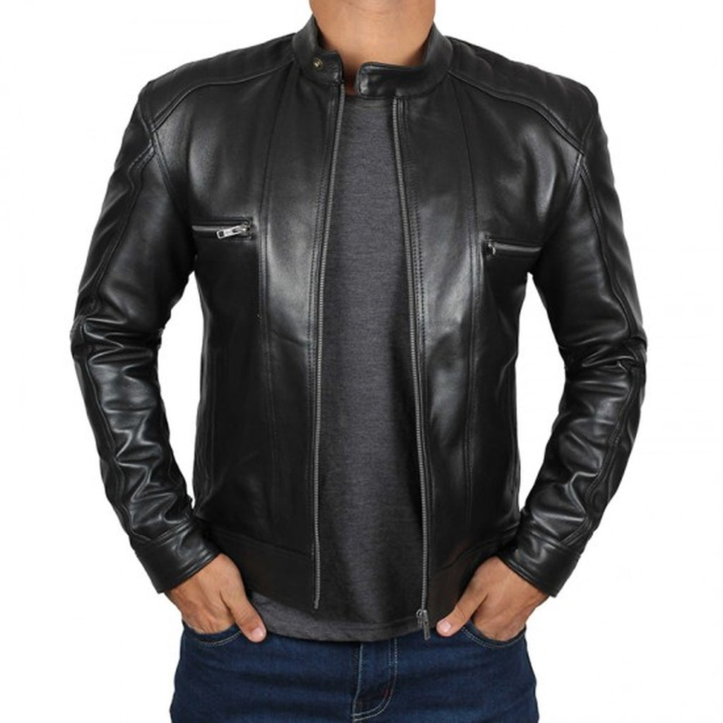 Black Cafe Racer Leather Jacket for men – Musheditions