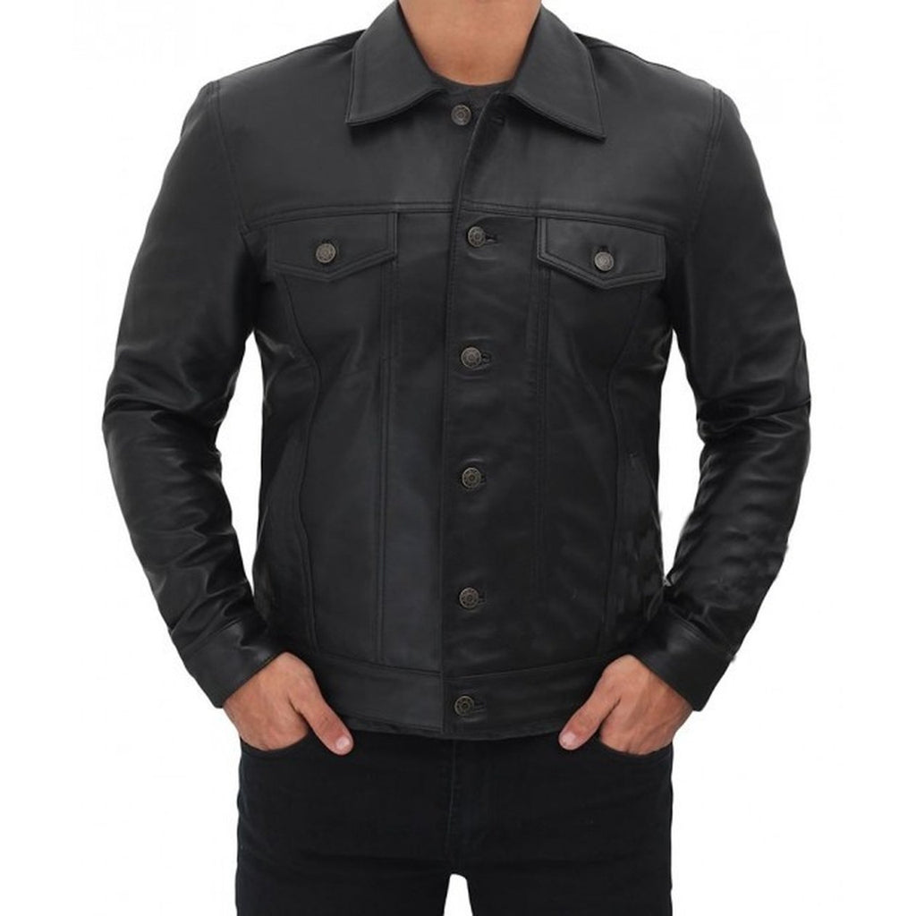 Black Genuine Leather Trucker Jacket – Musheditions