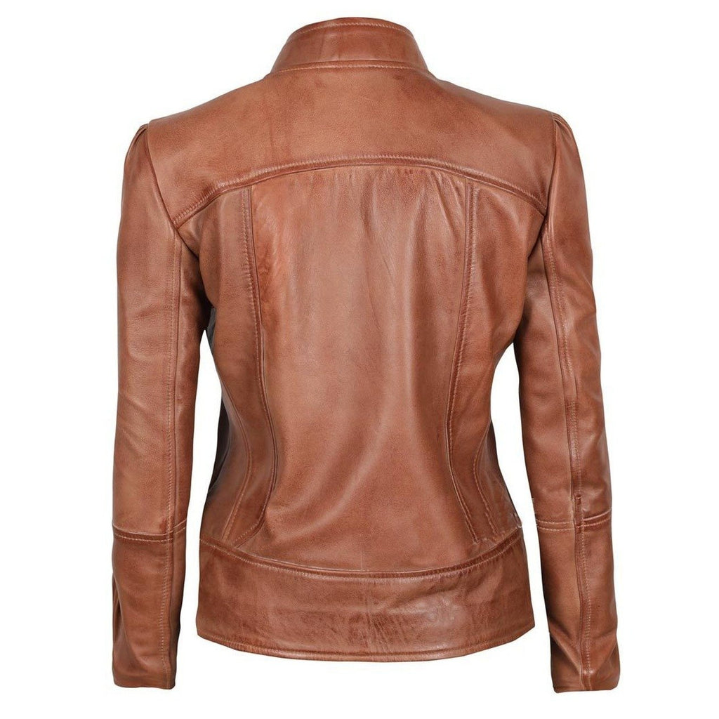 Brown Fitted Leather Jacket for Women – Musheditions