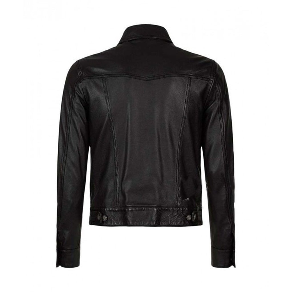 Button Up Black Leather Mens Jacket – Musheditions