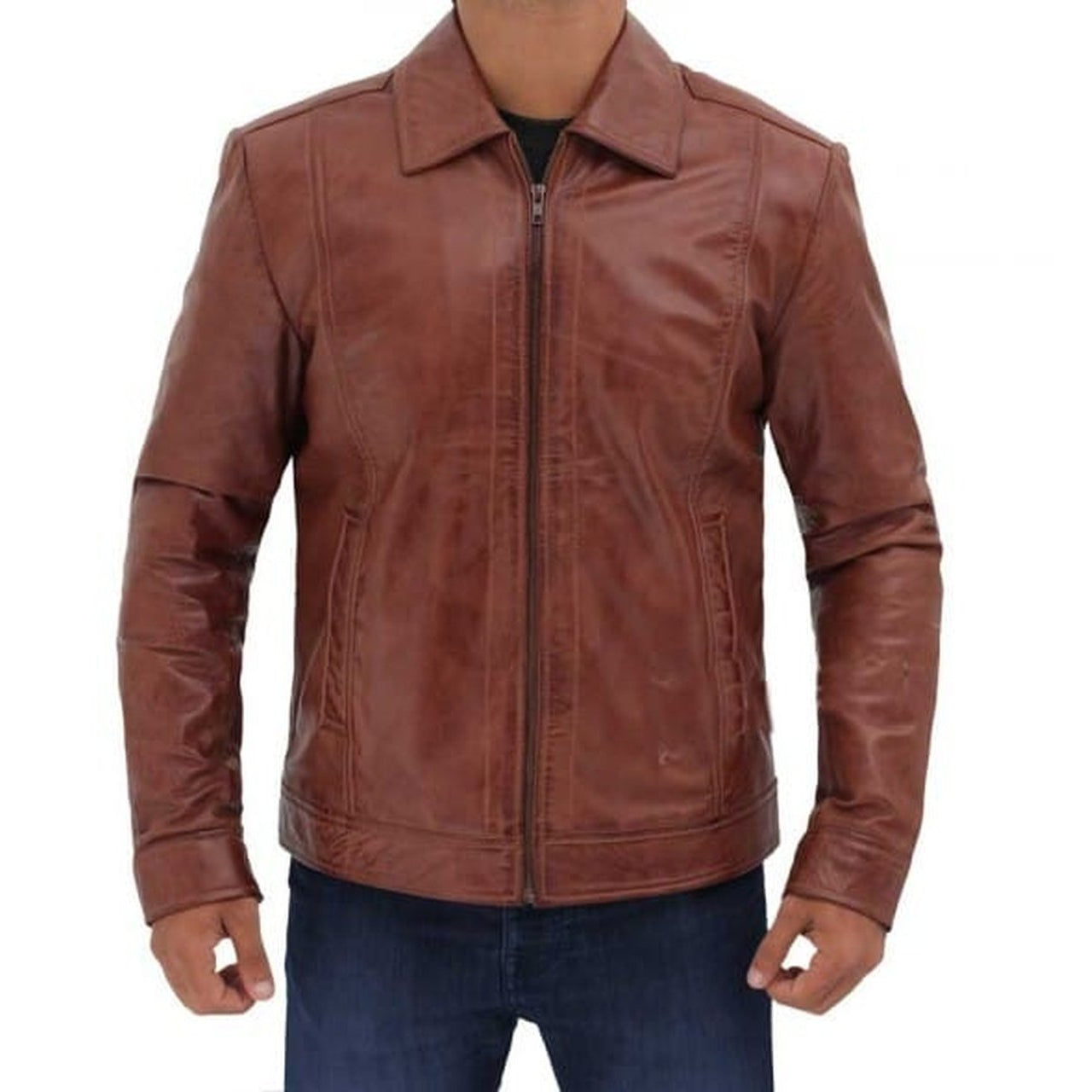 Brown Distressed Leather Jacket for Men – Musheditions