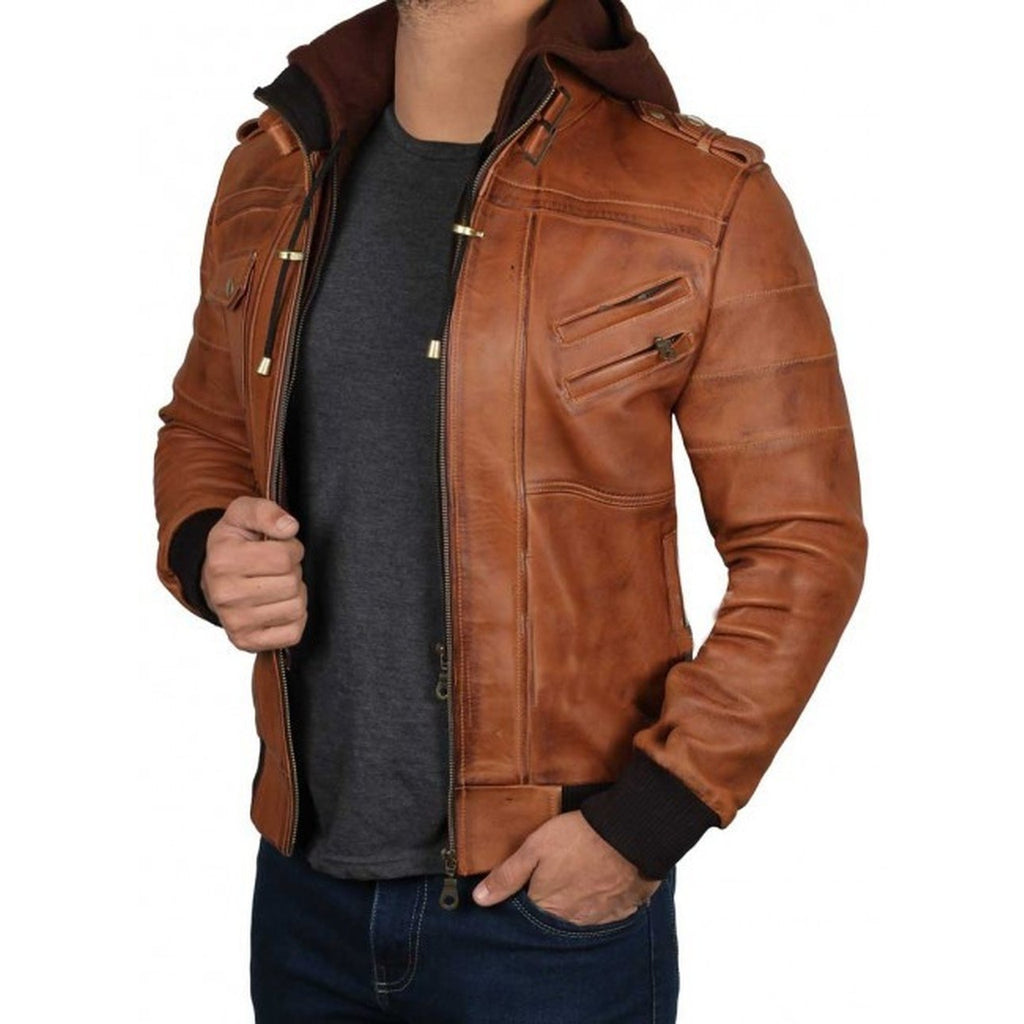Brown Hooded Leather Jacket | Hooded Jacket | Leather Jacket – Musheditions
