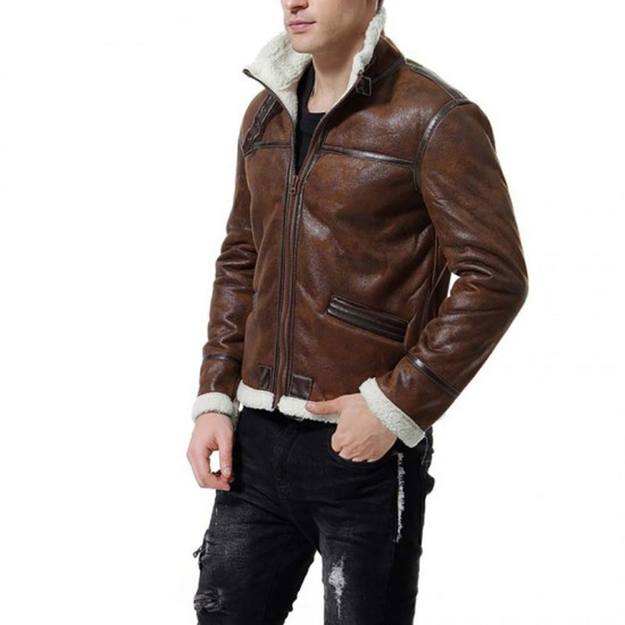Brown Shearling Leather Jacket Men – Musheditions