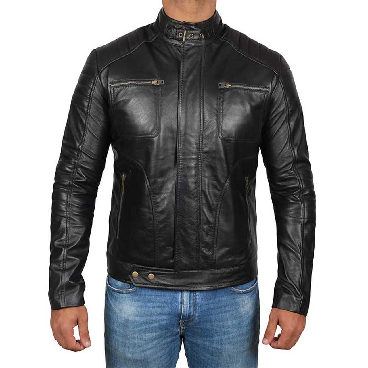 Black Genuine Leather Biker Jacket Men – Musheditions