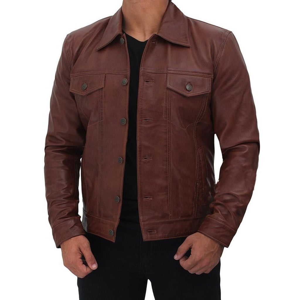 Brown Genuine Leather Trucker Jacket – Musheditions