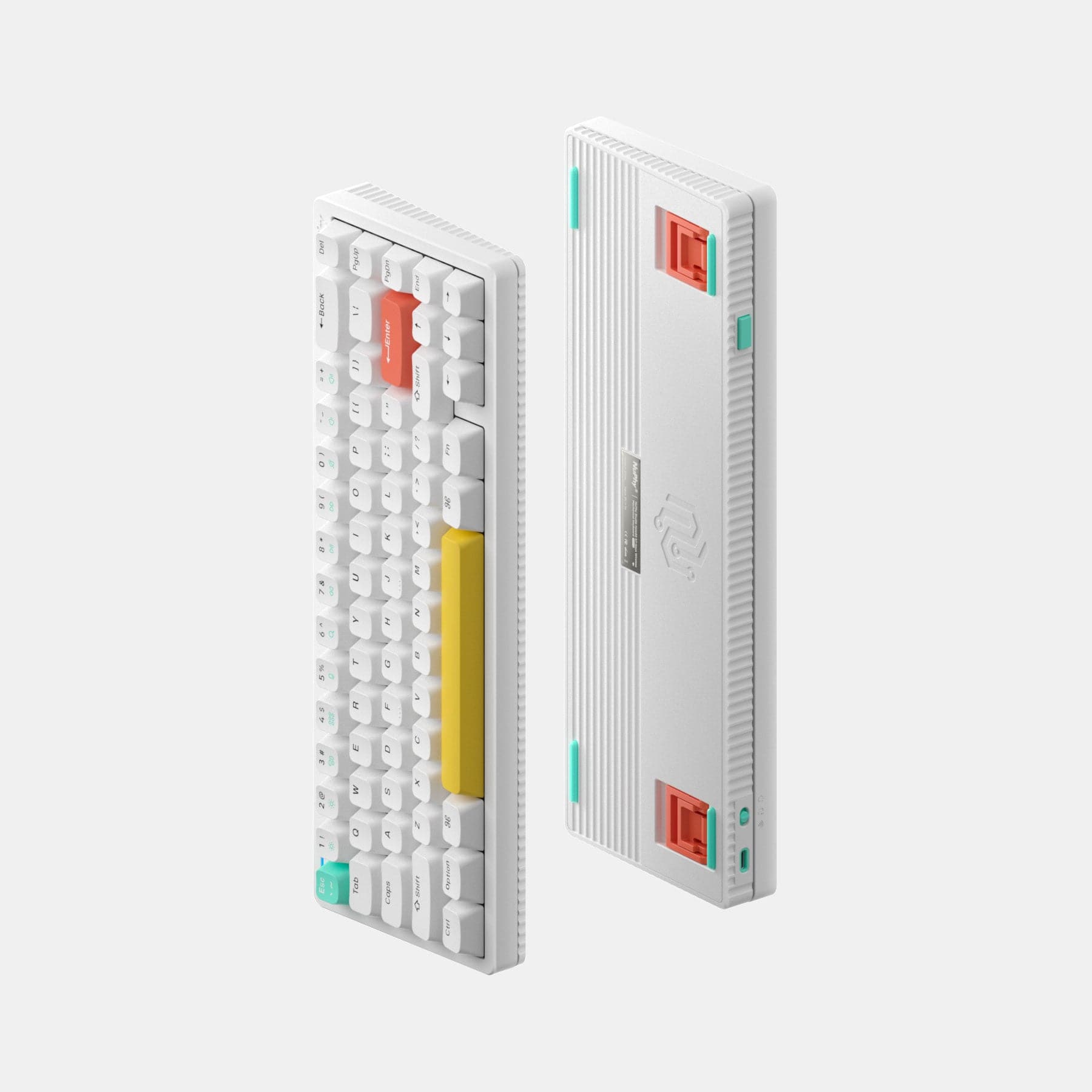 Front and Back view of NuPhy Halo65 wireless mechanical keyboard in ionic white