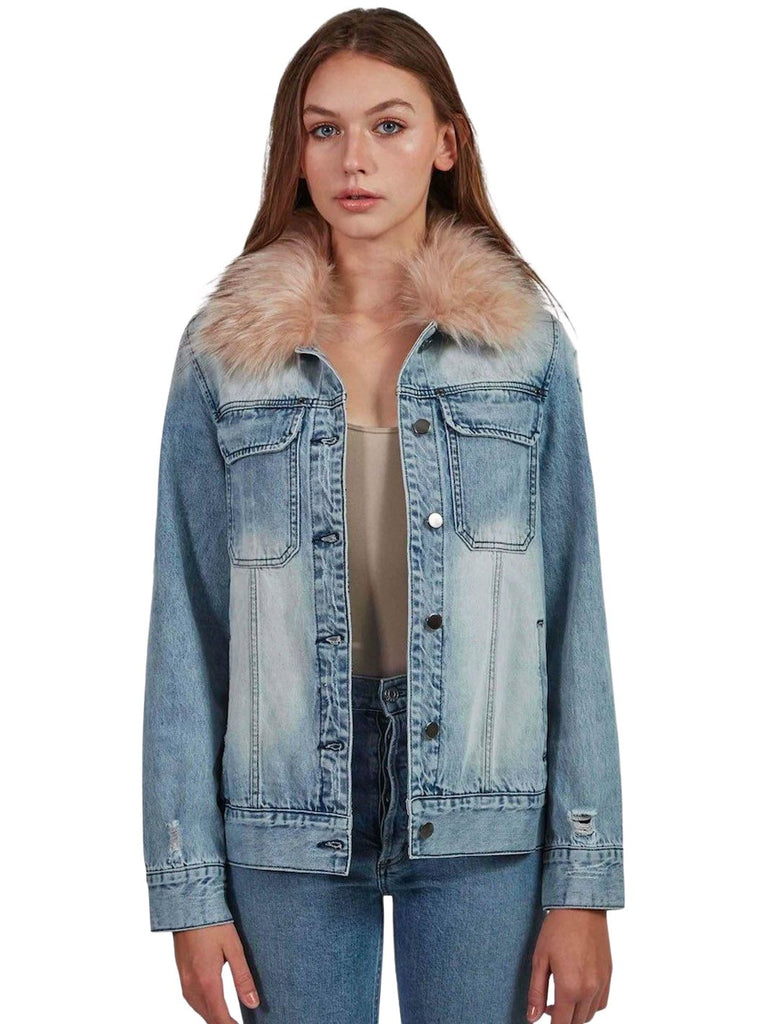 Zee Faux Fur Denim Jacket - Evelyn Lane Clothing Co.