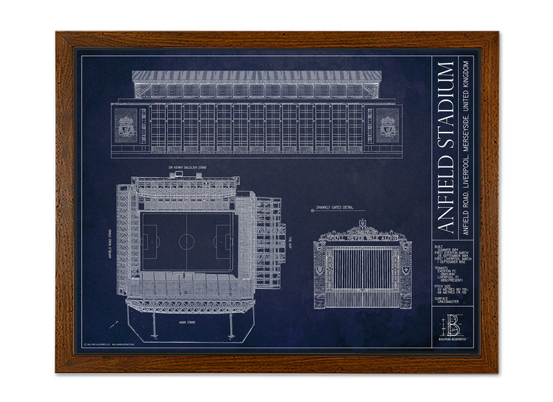 Anfield Stadium Blueprint Style Poster Ballpark Blueprints