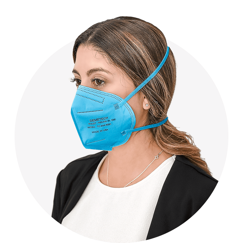 Blue N95 Respirator Mask Fold Style Niosh Approved Size Regular Demetech Corporation 4954