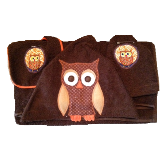 Owl Towel, Bib and Bath Mitt Set