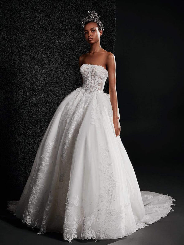 Strapless Sweetheart Neckline Ball Gown Wedding Dress With Organza And Tulle  Details