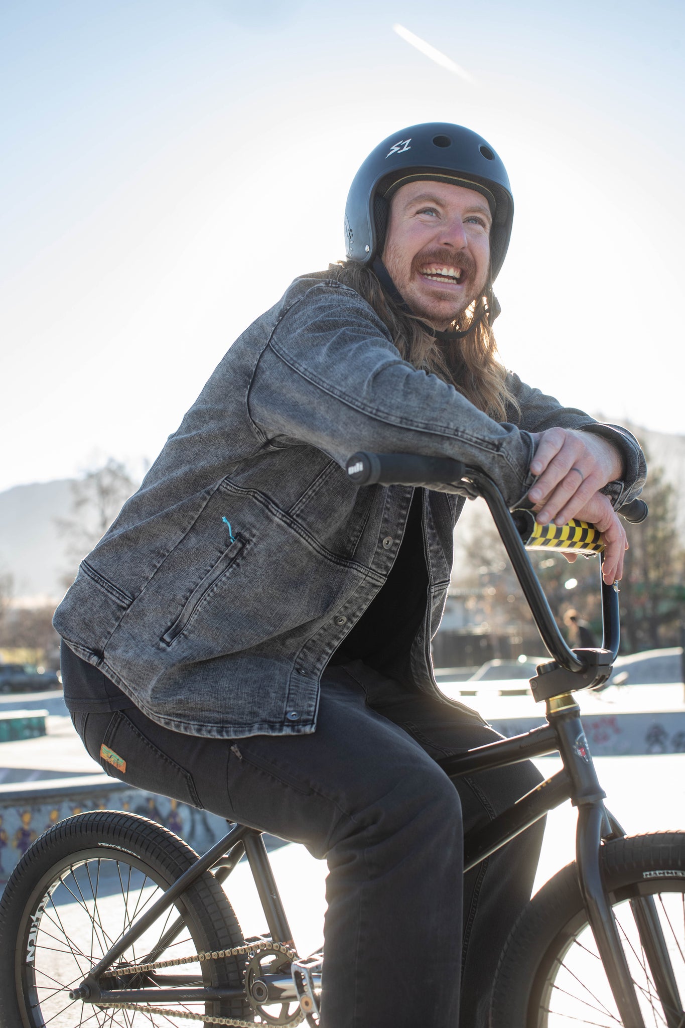 Mike in denim at the skatepark