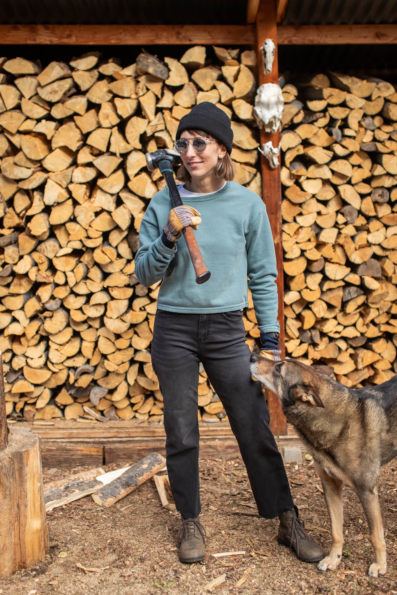 Daphne chopping wood