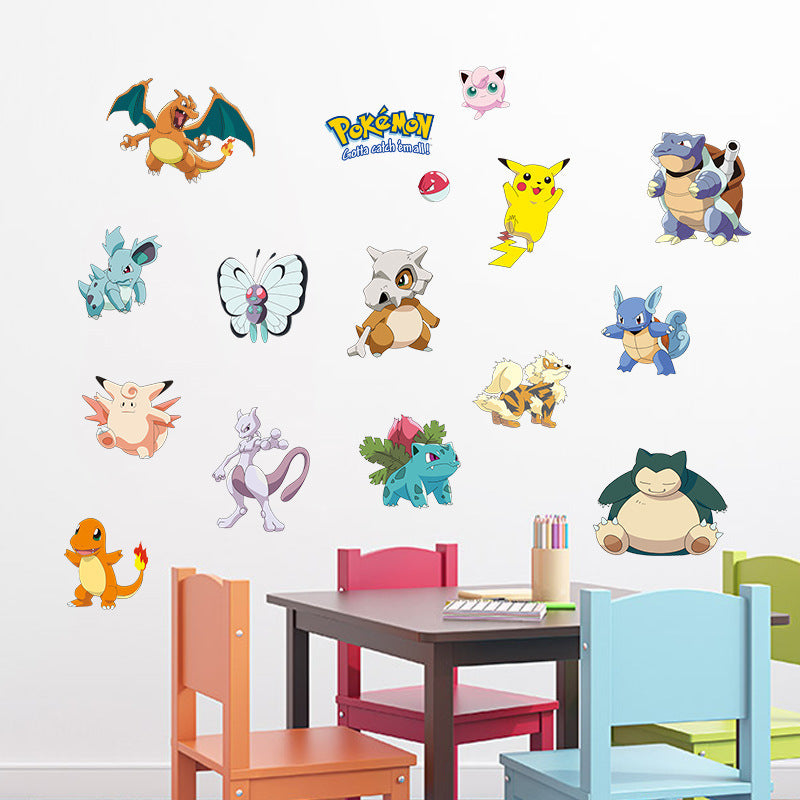  Stiker  dinding  gambar  kartun hewan pokemon tahan air 