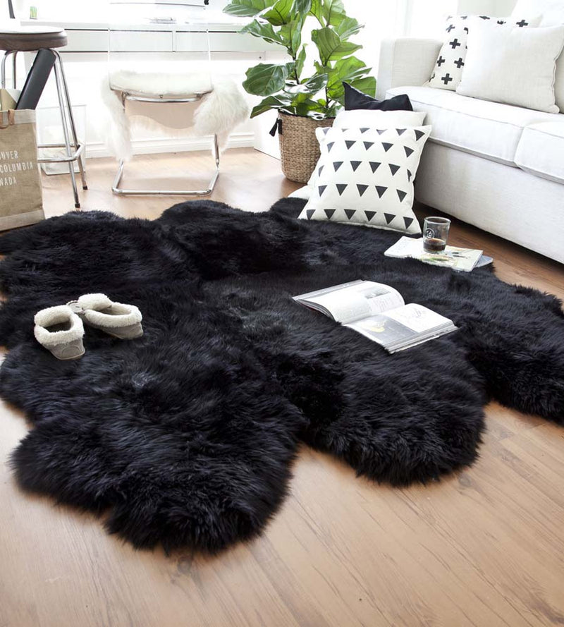 6 Piece Charcoal Black Sheepskin Fur Rug (Sexto)